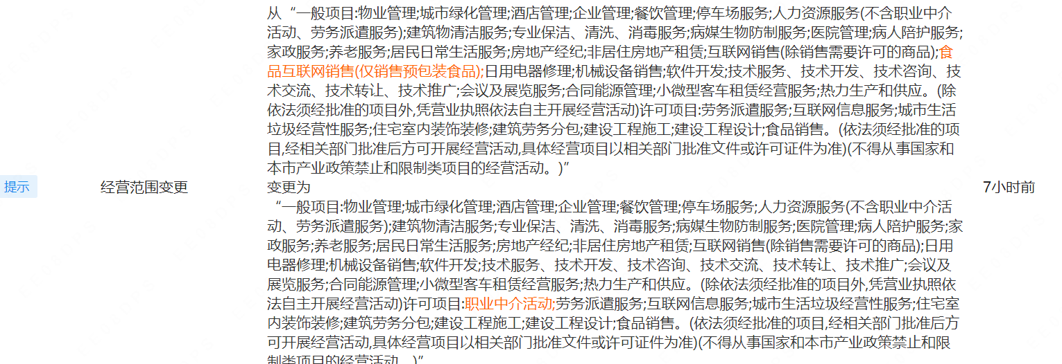 滿天星物業經營范圍新增職業中介活動